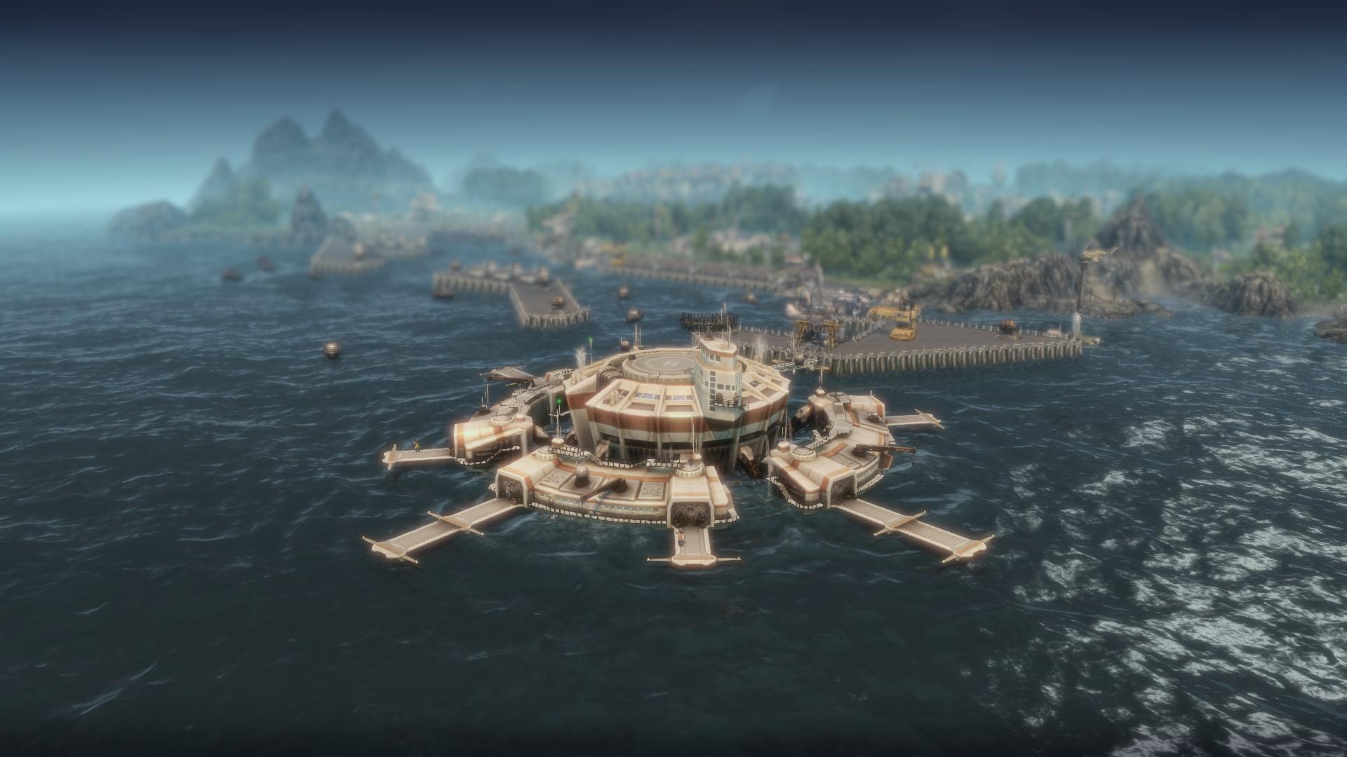 Im Vordergrund die Arche, im Hintergrund ein ausgebauter Hafen.
